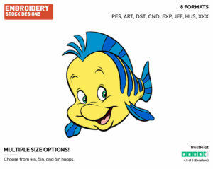 Flounder - Disney's The Little Mermaid - Embroidery Design in 3 sizes & 8 formats