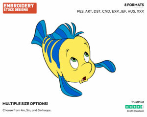 Anxious Flounder - Disney's The Little Mermaid - Embroidery Design in 3 sizes & 8 formats