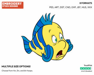 Horrified Flounder - Disney's The Little Mermaid - Embroidery Design in 3 sizes & 8 formats