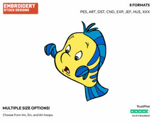 Frightened Flounder - Disney's The Little Mermaid - Embroidery Design in 3 sizes & 8 formats