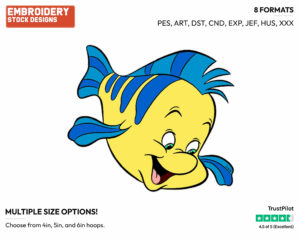Happy Flounder - Disney's The Little Mermaid - Embroidery Design in 3 sizes & 8 formats