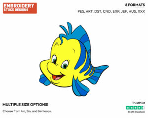Flounder - Disney's The Little Mermaid - Embroidery Design in 3 sizes & 8 formats