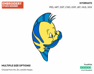 Flounder Holding Fins Over Mouth - Disney's The Little Mermaid - Embroidery Design in 3 sizes & 8 formats