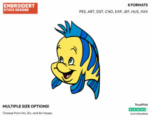 Cheerful Flounder - Disney's The Little Mermaid - Embroidery Design in 3 sizes & 8 formats