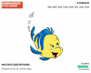 Mischievous Flounder - Disney's The Little Mermaid - Embroidery Design in 3 sizes & 8 formats