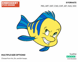 Mischievous Flounder - Disney's The Little Mermaid - Embroidery Design in 3 sizes & 8 formats