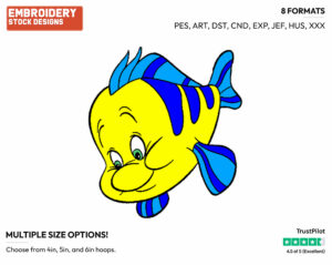 Flounder - Disney's The Little Mermaid - Embroidery Design in 3 sizes & 8 formats
