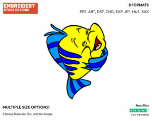 Flounder Laughing - Disney's The Little Mermaid - Embroidery Design in 3 sizes & 8 formats