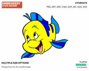 Flounder - Disney's The Little Mermaid - Embroidery Design in 3 sizes & 8 formats