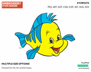 Flounder - Disney's The Little Mermaid - Embroidery Design in 3 sizes & 8 formats