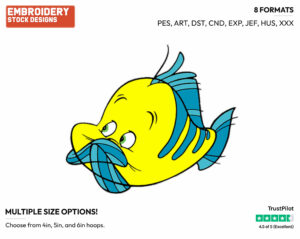 Flounder Holding Fins Over Mouth - Disney's The Little Mermaid - Embroidery Design in 3 sizes & 8 formats
