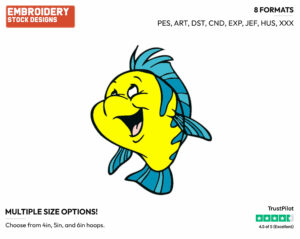 Cheerful Flounder - Disney's The Little Mermaid - Embroidery Design in 3 sizes & 8 formats