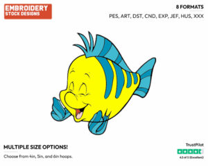 Flounder Laughing - Disney's The Little Mermaid - Embroidery Design in 3 sizes & 8 formats