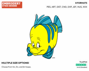 Flounder - Disney's The Little Mermaid - Embroidery Design in 3 sizes & 8 formats
