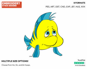 Sad Flounder - Disney's The Little Mermaid - Embroidery Design in 3 sizes & 8 formats