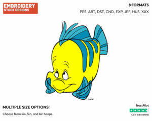 Dreamy Flounder - Disney's The Little Mermaid - Embroidery Design in 3 sizes & 8 formats