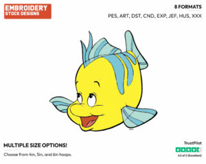 Flounder - Disney's The Little Mermaid - Embroidery Design in 3 sizes & 8 formats