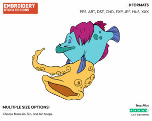 Saxophone Playing Fish - Disney's The Little Mermaid - Embroidery Design in 3 sizes & 8 formats