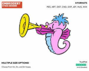 Seahorse Blowing Horn - Disney's The Little Mermaid - Embroidery Design in 3 sizes & 8 formats