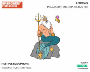 King Triton Receiving News From Seahorse Messenger - Disney's The Little Mermaid - Embroidery Design in 3 sizes & 8 formats