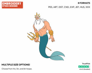 King Triton Looking Perturbed - Disney's The Little Mermaid - Embroidery Design in 3 sizes & 8 formats