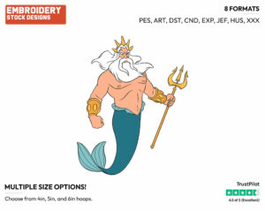 Stern Triton - Disney's The Little Mermaid - Embroidery Design in 3 sizes & 8 formats