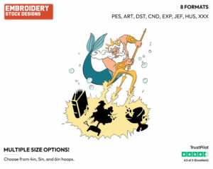 Triton Destroying Ariel's Treasure Trove - Disney's The Little Mermaid - Embroidery Design in 3 sizes & 8 formats