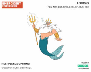 King Triton - Disney's The Little Mermaid - Embroidery Design in 3 sizes & 8 formats