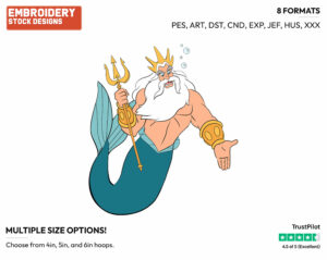 Angry Triton - Disney's The Little Mermaid - Embroidery Design in 3 sizes & 8 formats
