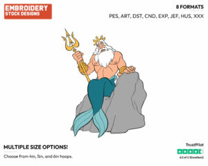 King Triton - Disney's The Little Mermaid - Embroidery Design in 3 sizes & 8 formats