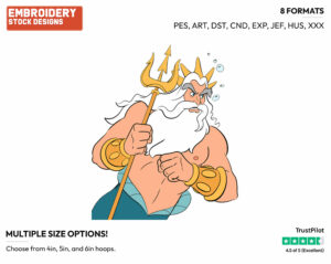 King Triton - Disney's The Little Mermaid - Embroidery Design in 3 sizes & 8 formats