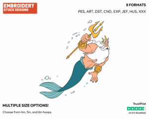 King Triton - Disney's The Little Mermaid - Embroidery Design in 3 sizes & 8 formats