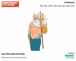 King Triton - Disney's The Little Mermaid - Embroidery Design in 3 sizes & 8 formats
