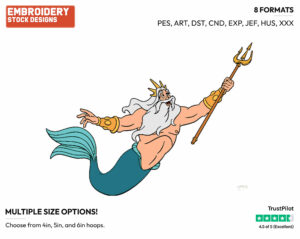 King Triton - Disney's The Little Mermaid - Embroidery Design in 3 sizes & 8 formats