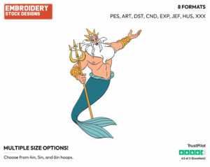 King Triton - Disney's The Little Mermaid - Embroidery Design in 3 sizes & 8 formats