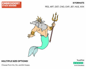 King Triton - Disney's The Little Mermaid - Embroidery Design in 3 sizes & 8 formats