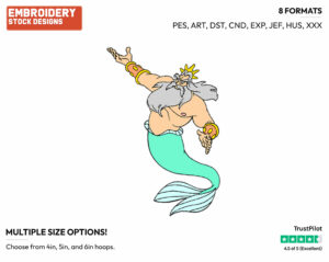King Triton - Disney's The Little Mermaid - Embroidery Design in 3 sizes & 8 formats