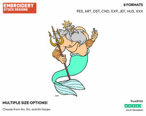 King Triton - Disney's The Little Mermaid - Embroidery Design in 3 sizes & 8 formats