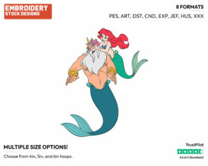 Ariel Putting A Flower In King Triton's Hair - Disney's The Little Mermaid - Embroidery Design in 3 sizes & 8 formats