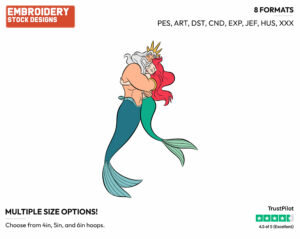 King Triton, Ariel Hugging - Disney's The Little Mermaid - Embroidery Design in 3 sizes & 8 formats