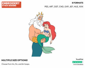 King Triton, Ariel - Disney's The Little Mermaid - Embroidery Design in 3 sizes & 8 formats