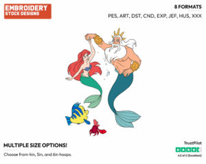 Flounder Watching King Triton, Ariel Dancing - Disney's The Little Mermaid - Embroidery Design in 3 sizes & 8 formats