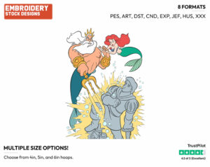 Ariel Watching As Triton Destroys Eric's Statue - Disney's The Little Mermaid - Embroidery Design in 3 sizes & 8 formats