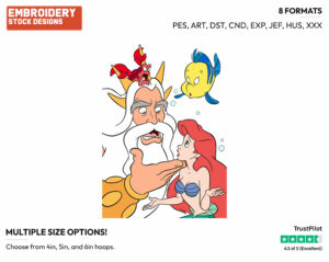Triton, Ariel, Sebastian, Flounder - Disney's The Little Mermaid - Embroidery Design in 3 sizes & 8 formats