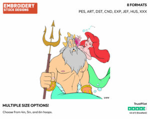 Ariel Putting A Flower In King Triton's Hair - Disney's The Little Mermaid - Embroidery Design in 3 sizes & 8 formats