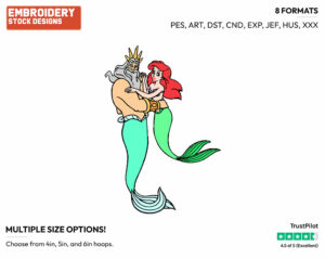 King Triton, Ariel Dancing - Disney's The Little Mermaid - Embroidery Design in 3 sizes & 8 formats