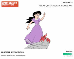 Melody, Sebastian - Disney's The Little Mermaid - Embroidery Design in 3 sizes & 8 formats