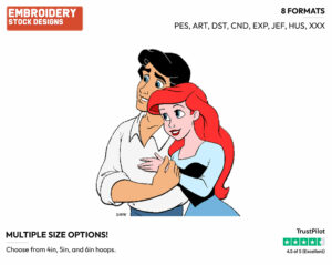 Ariel, Eric - Disney's The Little Mermaid - Embroidery Design in 3 sizes & 8 formats