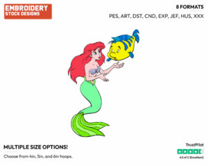 Ariel, Flounder - Disney's The Little Mermaid - Embroidery Design in 3 sizes & 8 formats