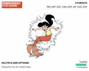 Melody Transforming Into A Mermaid - Disney's The Little Mermaid - Embroidery Design in 3 sizes & 8 formats